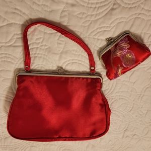 Red Satin evening purse 2 piece set